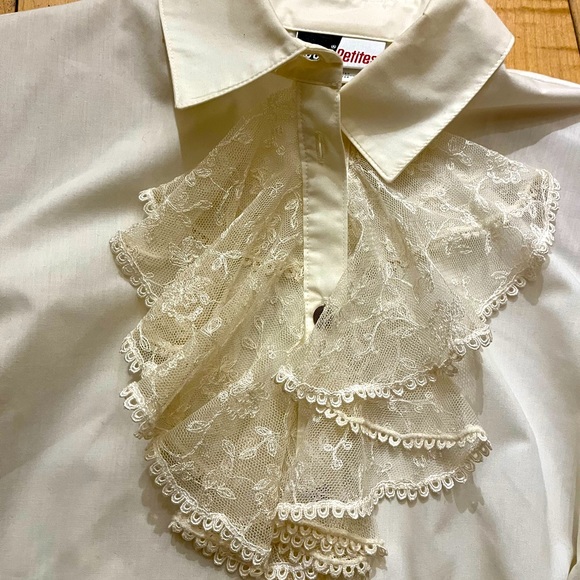 Vintage Ivory Monochromatic High Waisted Pants & Lace Ruffled Blouse Outfit - Picture 2 of 7